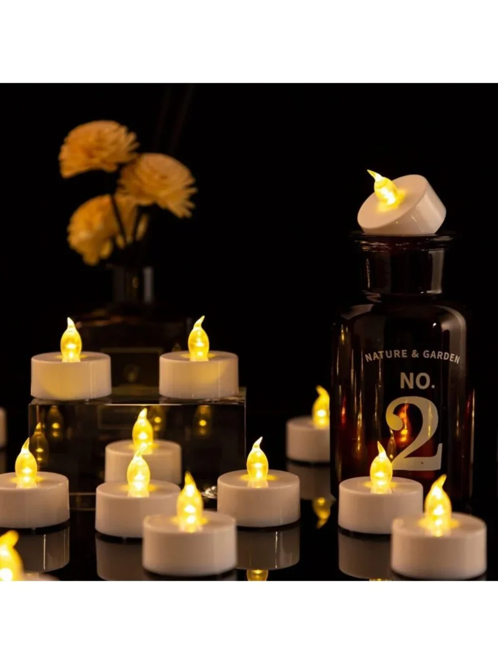 200 Flameless LED Tea Light Candles - Flickering, Long-Lasting, Warm Yellow Glow
